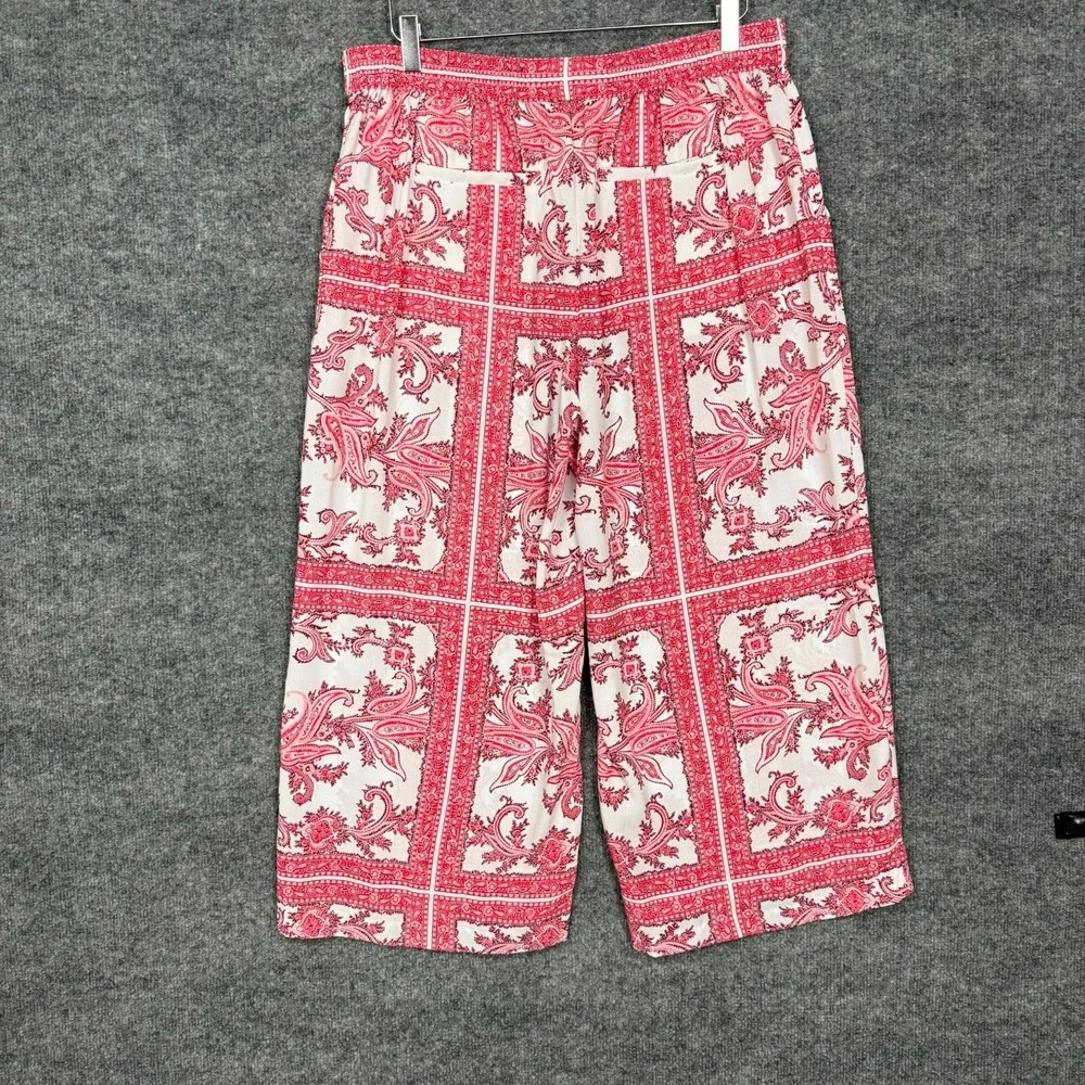 Michael Michael Kors Pants Womens Large Pink Print Wide Leg Crop Palazzo Pull On